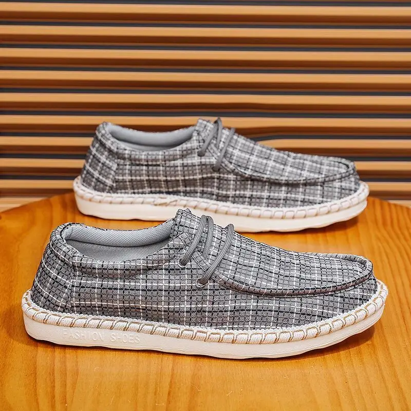 2026 Summer Men Casual Shoes Canvas Fisherman Loafers Slip on Lazy Moccasins Breathable Comfort Soft Sole Male Footwear