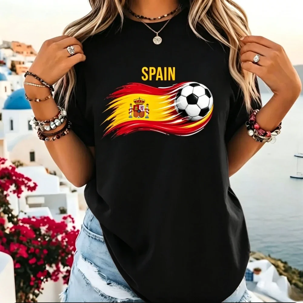 Customization Spain Flag Soccer TShirt Spain Patriotic Aesthetic Shirt Soccer Part Supplies Clothing Soccer Fans Men Women Cotto
