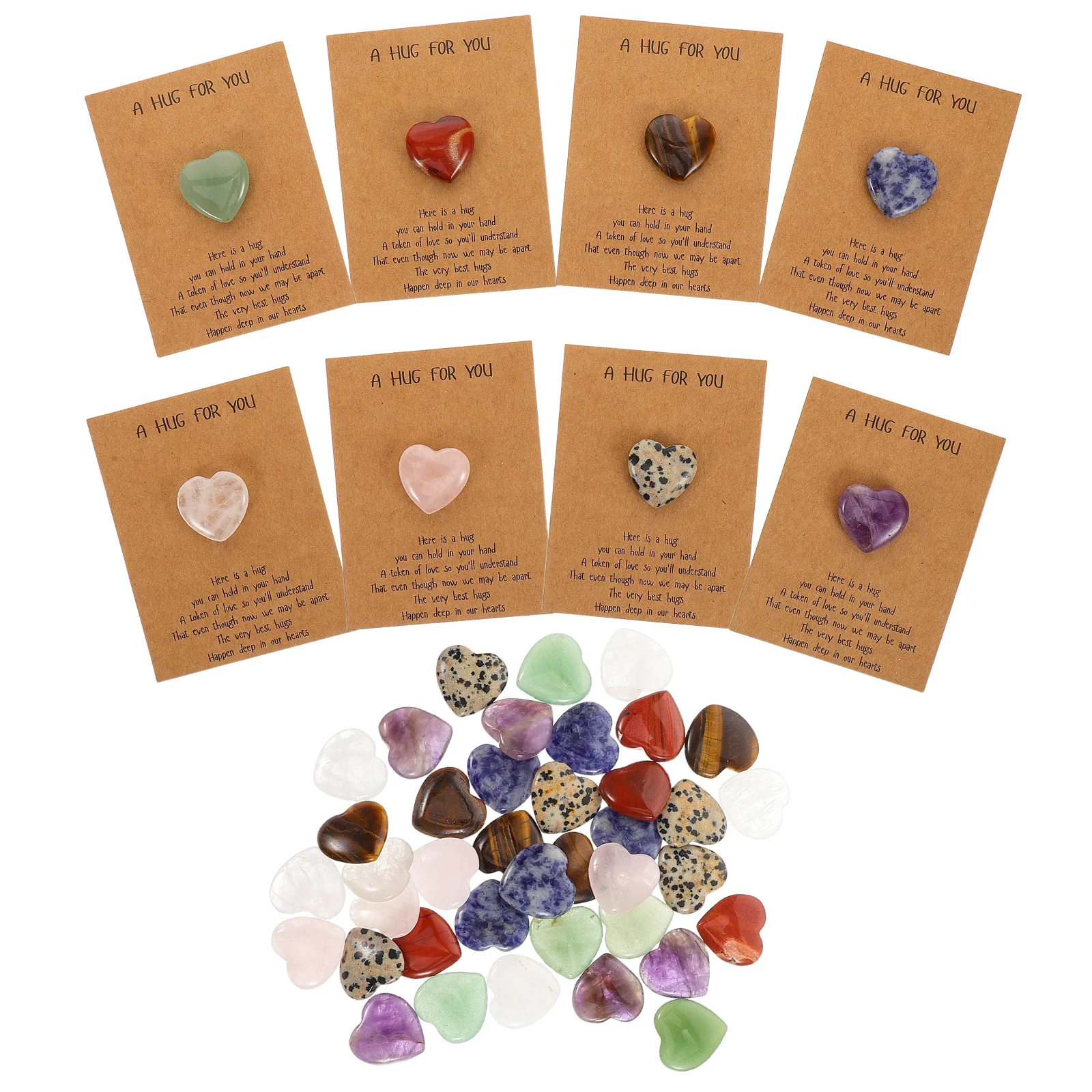 

40Sets Natural Stone Valentines Day Greeting Cards Crystal Gemstone Romantic Exchange Cards Birthday Presents Party Favor