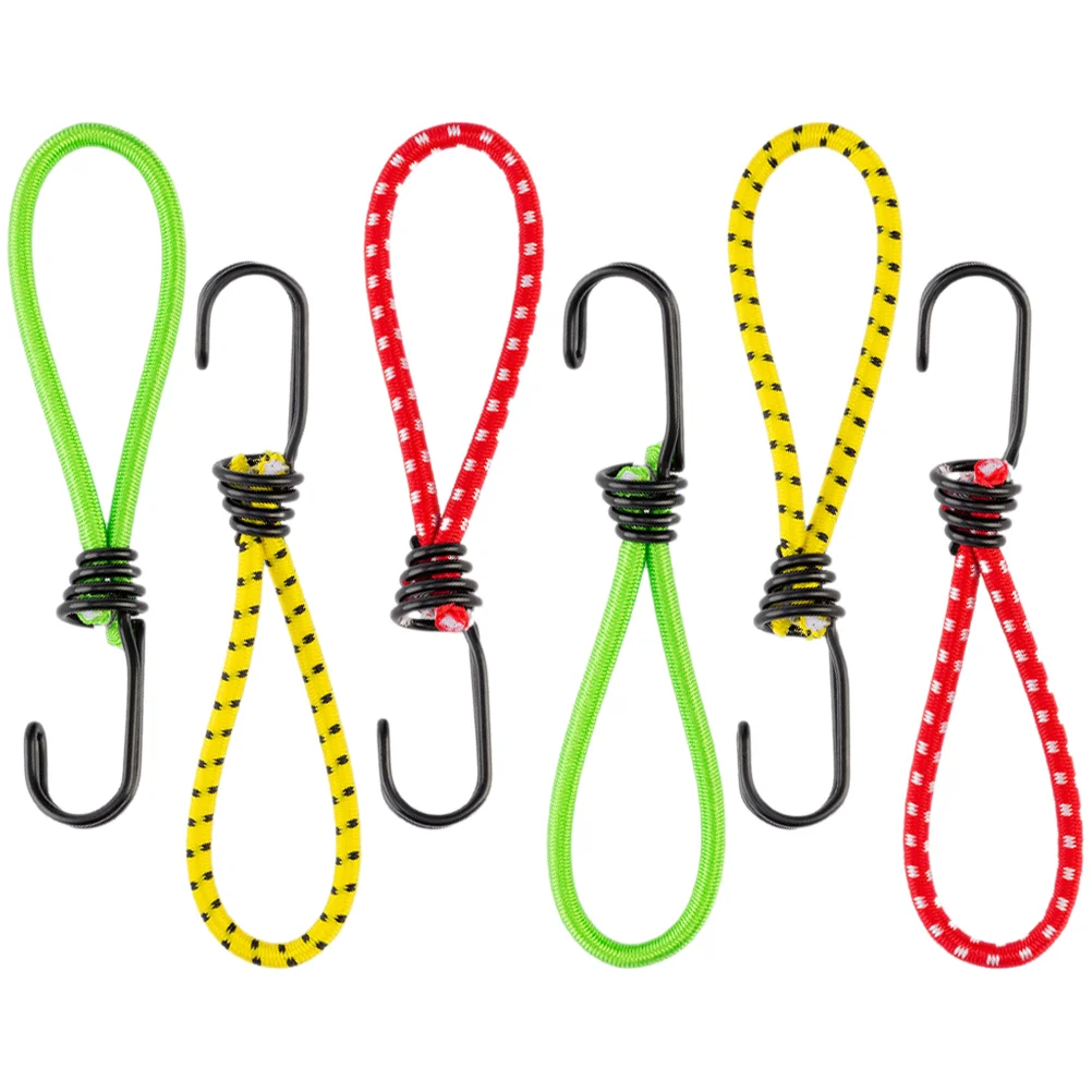 

6 Pcs Elastic Drawstring Hook Camping Tent Fixing Buckle Hooks Rope Windproof Band Iron Bungee Cords with