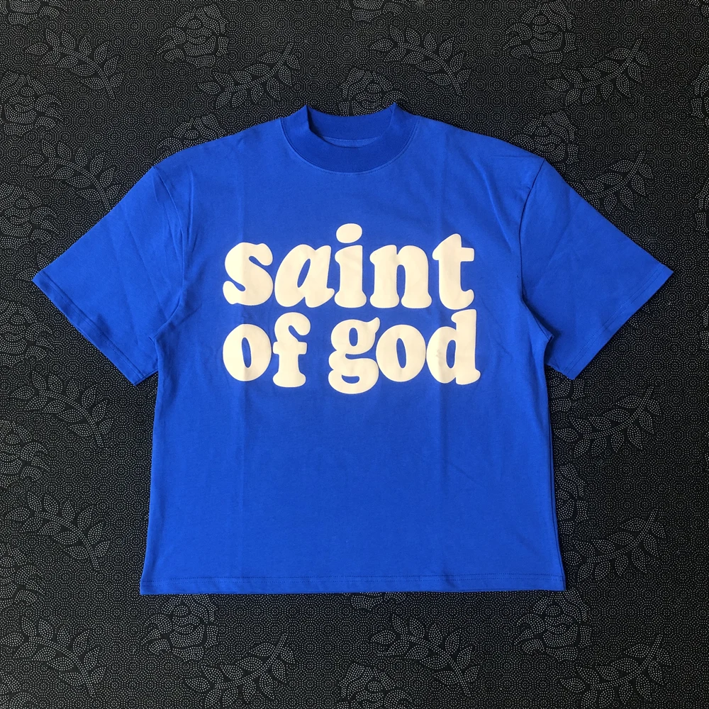 Frog Drift Fashion KANYE Streetwear SAINT OF GOD 100%Cotton Foaming Printing Clothing Loose Oversized Tees Tops T Shirt For Men