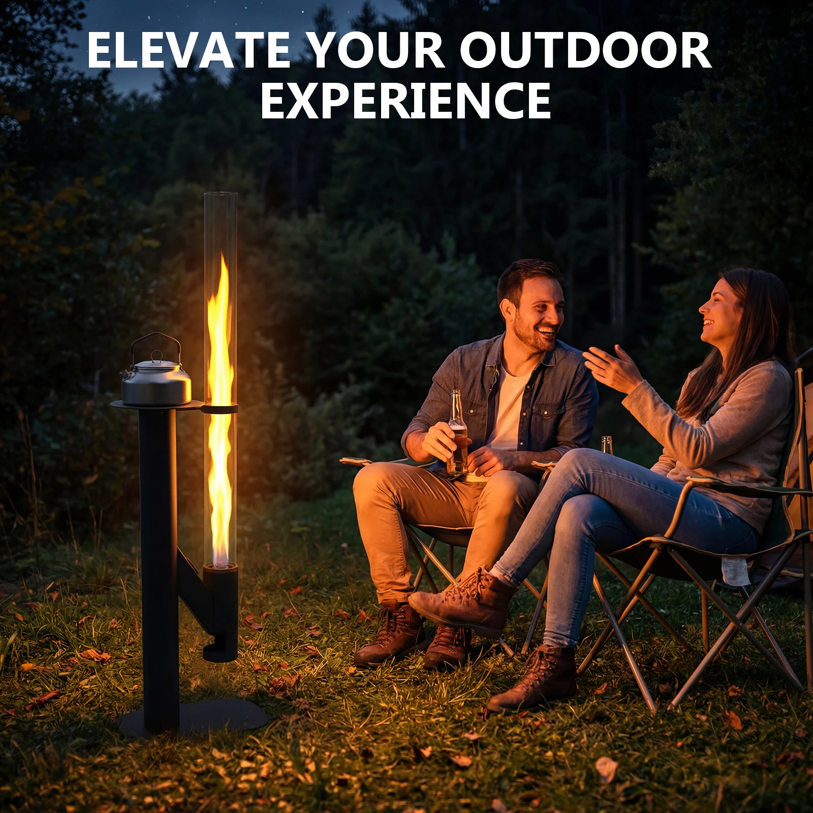 

Уличный обогреватель на древесных пеллетах 50,79 дюйма со стеклянной трубкой, бездымный, с эффектом пламени, со столом для кемпинга, сада, пикника