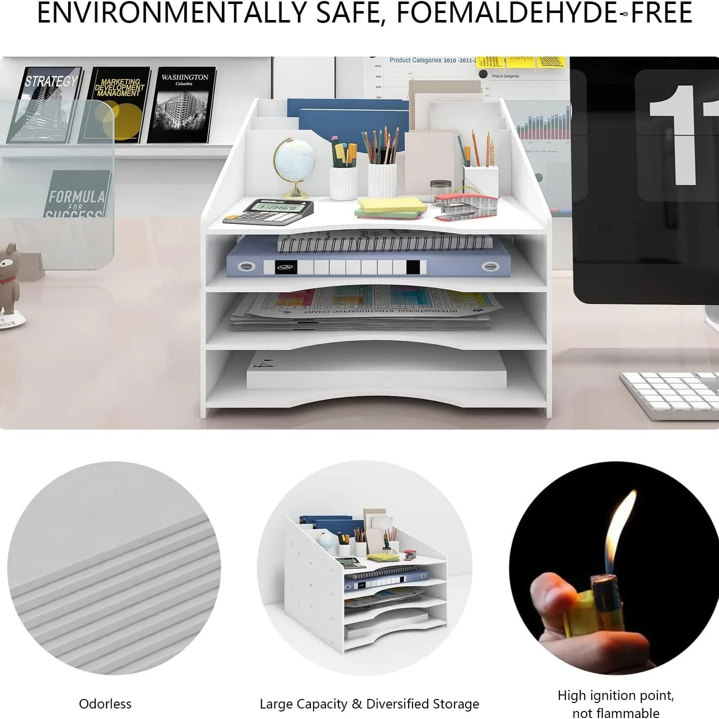 Modern Simple A4 Double Folder Desktop Document Storage Shelf PVC Wood Plastic Board Paper Organizer Box for Office