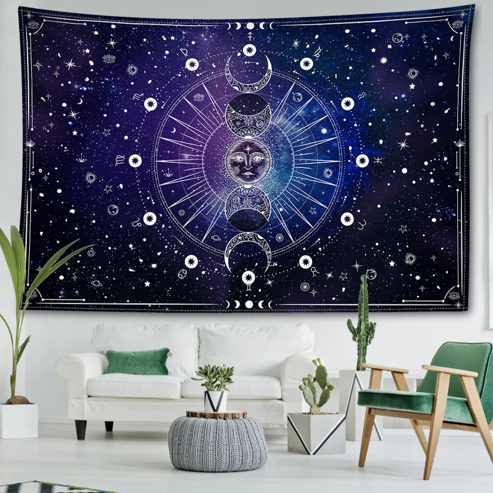 Sun Moon Constellation Tapestry Wall Hanging Fantasy Universe Hippie Tapiz Mysterious Abstract Art Dormitory Home Decor