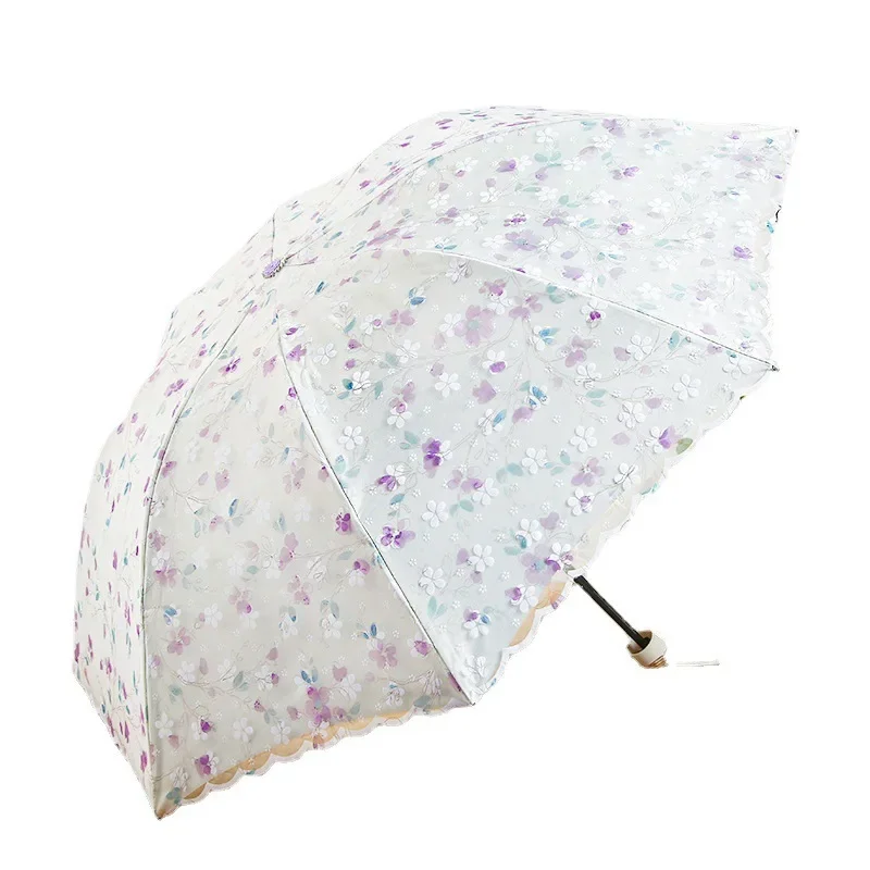 Fashion Double-layer Lace Floral Embroidery Folding Umbrella Summer Outdoor Mini Sunscreen UV Protection Foldable Sunny Umbrella