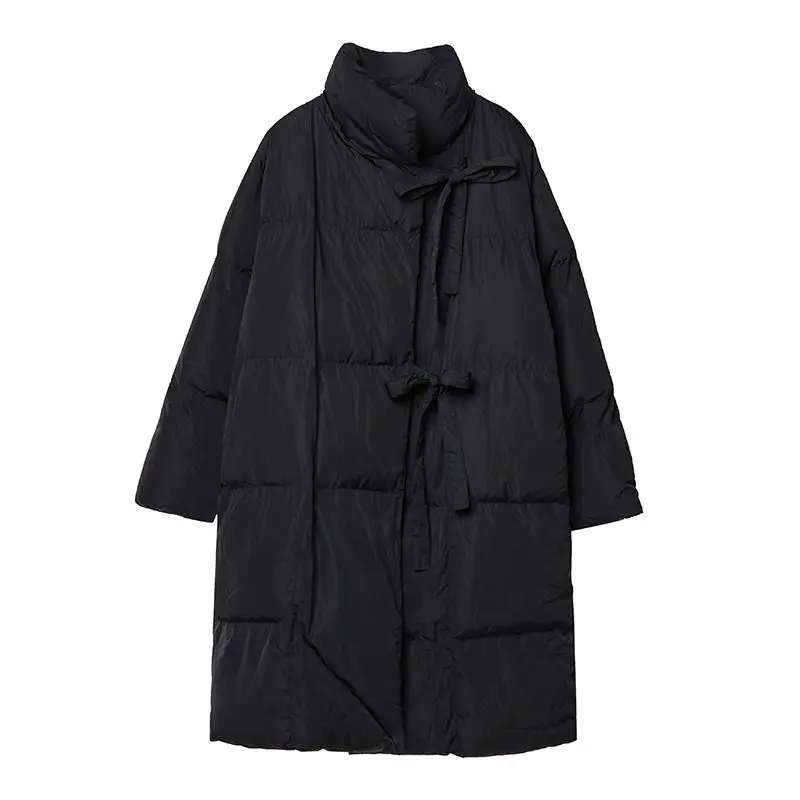 سترة نسائية شتوية جديدة فضفاضة داكنة متوسطة إلى طويلة من القطن لعام 2025 #5