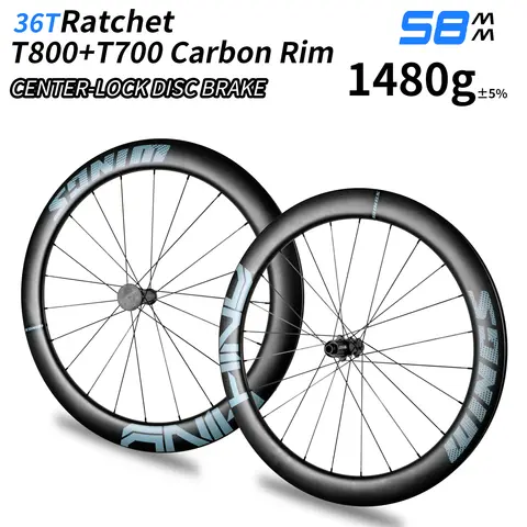 Front 21/Rear 24 Holes Road Bicycle Wheels Carbon 58MM 1480G 36T Ratchet Hub Center-lock Disc Brake Road Bike Rims Christmas New