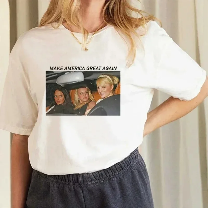 Camiseta de manga corta con estampado de cuello redondo para amantes, camiseta versátil de moda de verano, Make America Great Again, Top Britney Y2k