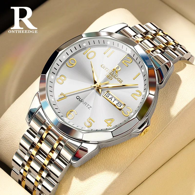 

Swiss Ruizhiyuan fashionable men's stainless steel strap waterproof quartz watch, large number and large dial men's famous watch