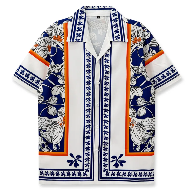 Elegant Shirt Abstract Art Print Shirt Party Men Clothing Striped Shirts Men Short Sleeve Casual Shirt Chemise Hawaienne Homme