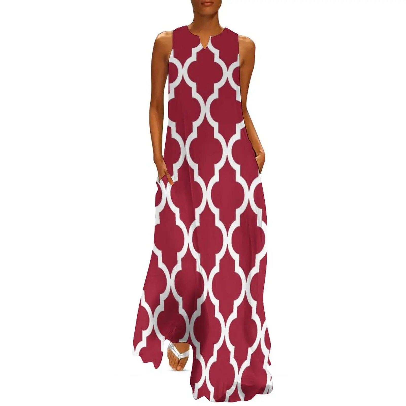 

Crimson Red Moroccan Pattern Long Dress Women's summer dresses Long veiled dresses Dress