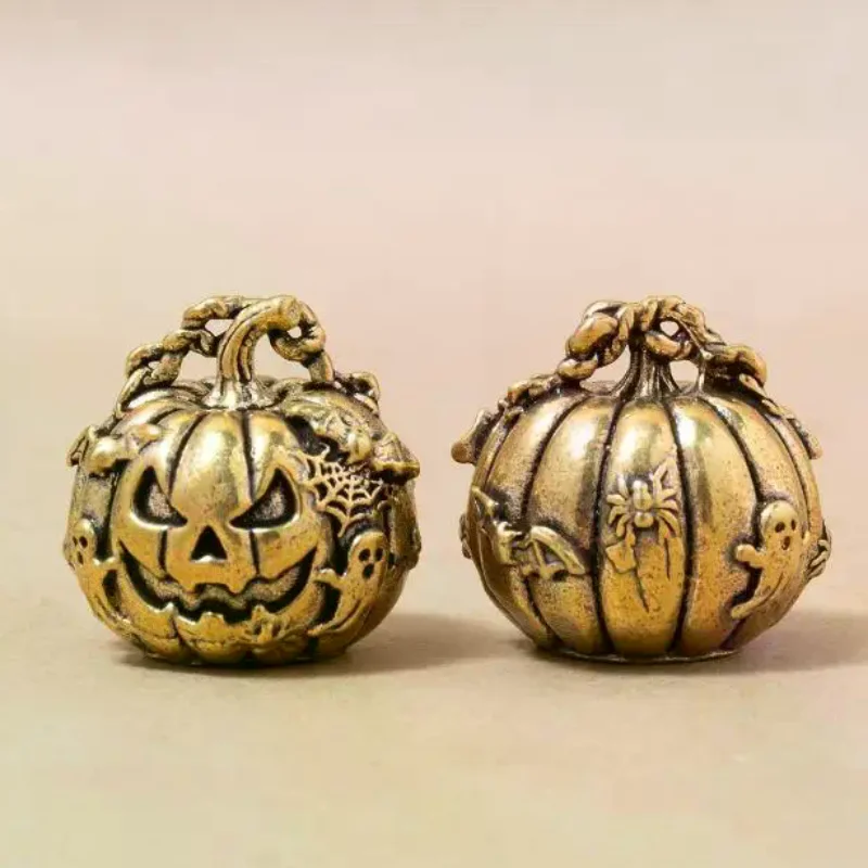 Vintage Brass Halloween Jack O Lantern Figurine With Exquisite Carvings For Home Decor Holiday Gift