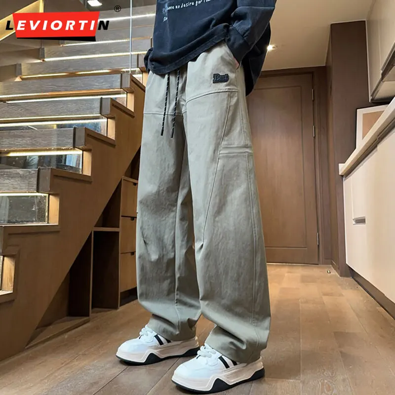 2025 Spring New Men's Multi-pocket Curved Work Pants, Japanese-style Solid Color Loose and Straight Tube Outdoor Pants