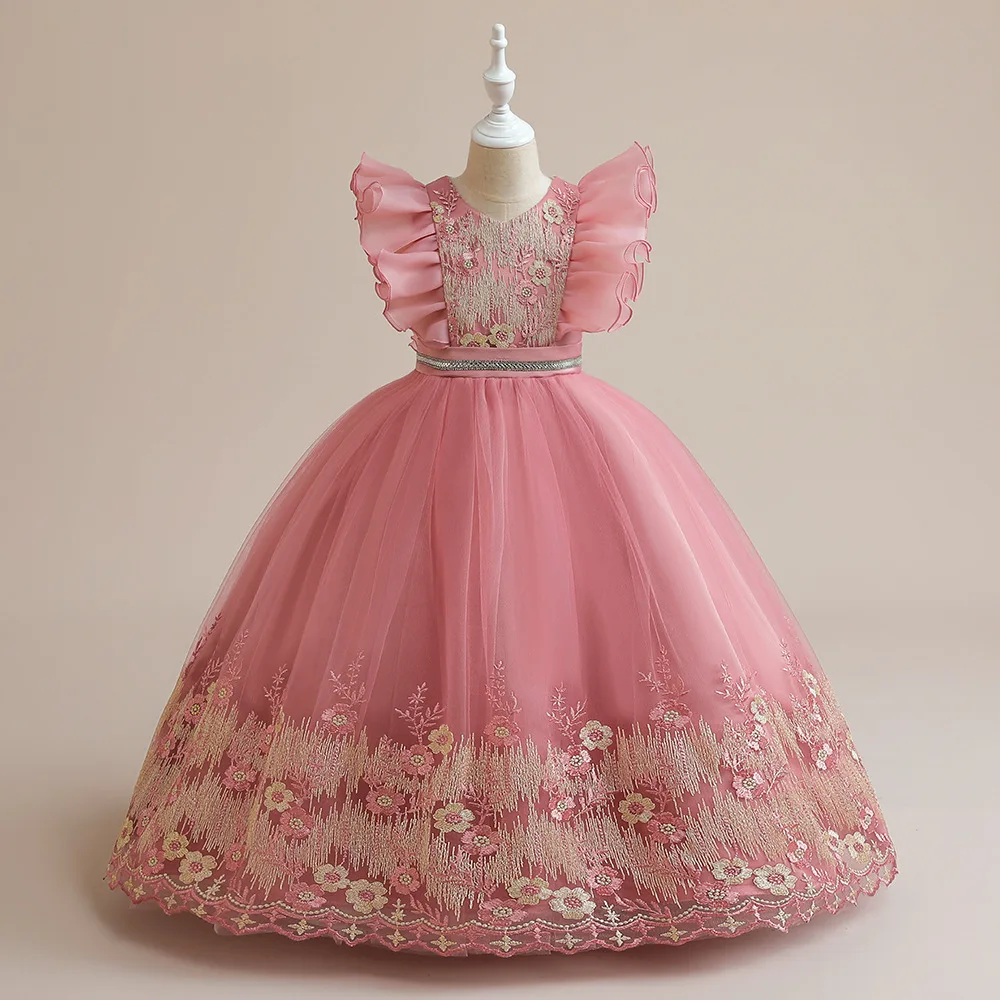 Girls Party Dresses 4 Colors 120cm-170cm Children Dress Princess Wedding Ball Gown Performance Piano Birthday Skirt