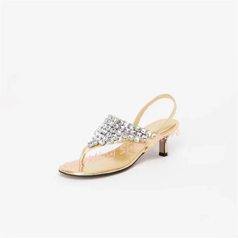 

Luxury Crystal Decor Split Toe Flipflop Women Sandals One-Strap Round Toe High Heel Slingback Pumps Ladies Catwalk Slippers