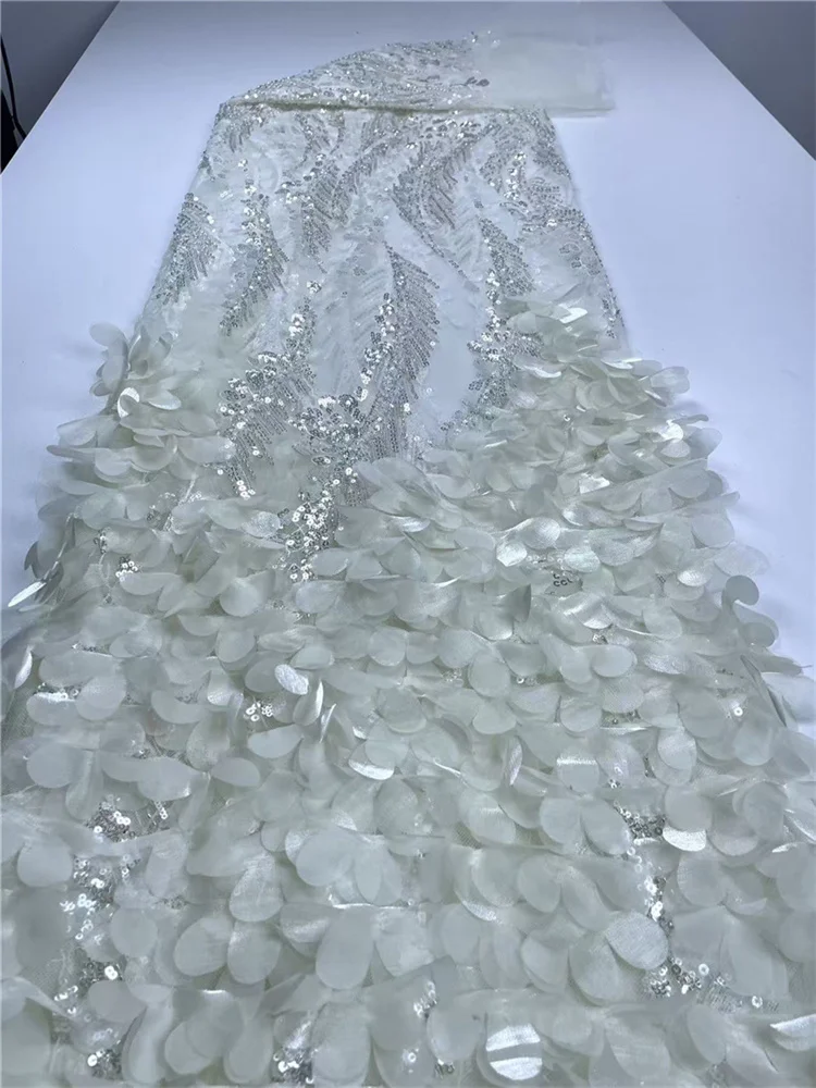 

Африканская 3D цветочная кружевная ткань, высококачественный кружевной материал с бусинами, французская нигерийская кружевная ткань для женщин, вечерние, свадебные-HY3752