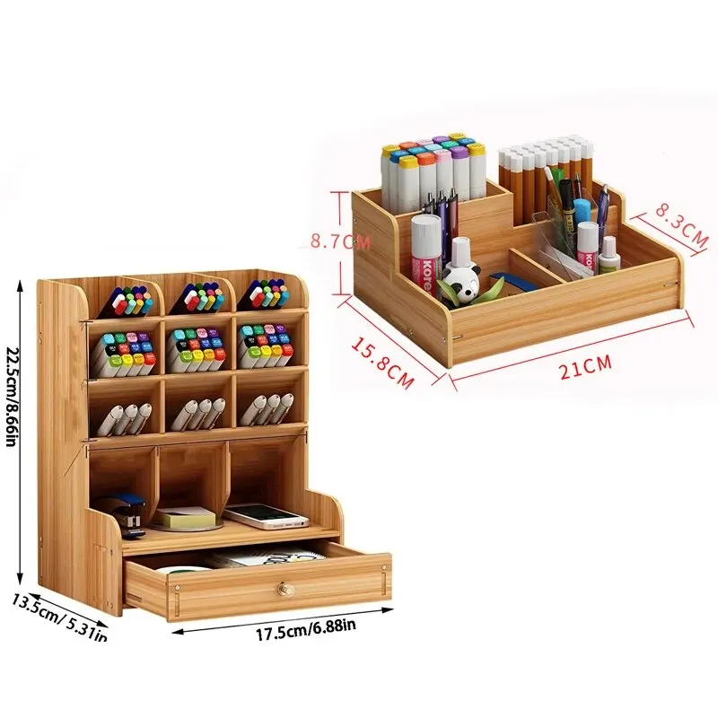 Bureau multifonctionnel en bois, porte-stylo bricolage, boîte de rangement, papeterie de bureau, bureau à domicile et école, T1, 1pc