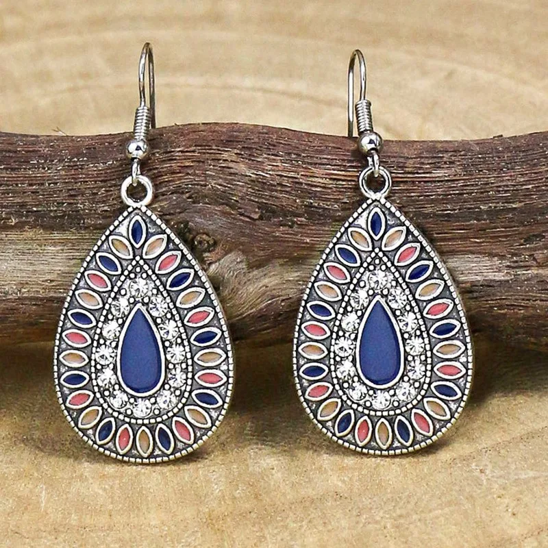 Bohemian Earrings Fashion Vintage Water Drop Earrings for Women Girls Colorful Drip Oil Round Earrings Statement Jewelry Gifts