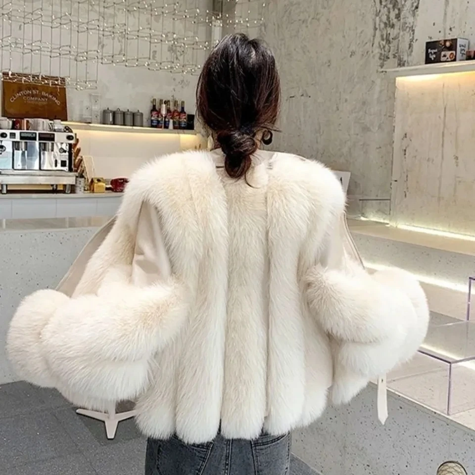 Womens Spliced Faux Fox Fur Jackets Korean Fashion Warm Thicken Short Coats Winter Casual Loose Cotton Padded Chaquetas 2023 New