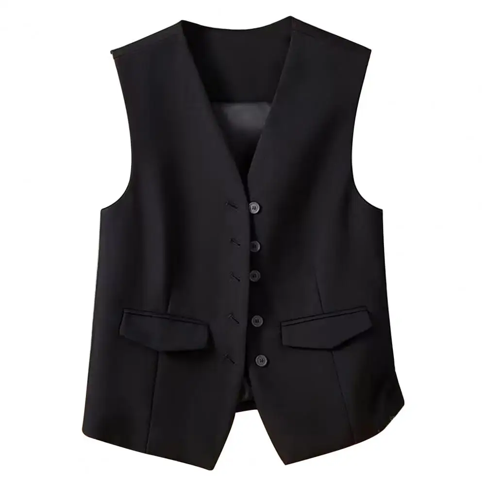 Business Wear Waistcoat Stylish Women's V-neck Sleeveless Business Vest Single-breasted Cardigan Suit Coat for Professional