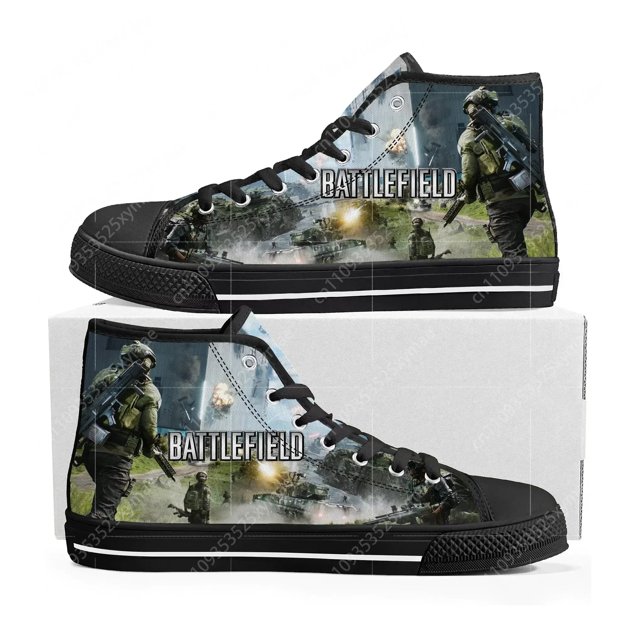 

Battlefield High Top Sneakers Hot Cartoon Game Men Women Teenager High Quality Canvas Fashion Sneaker Custom Built Couple Shoes