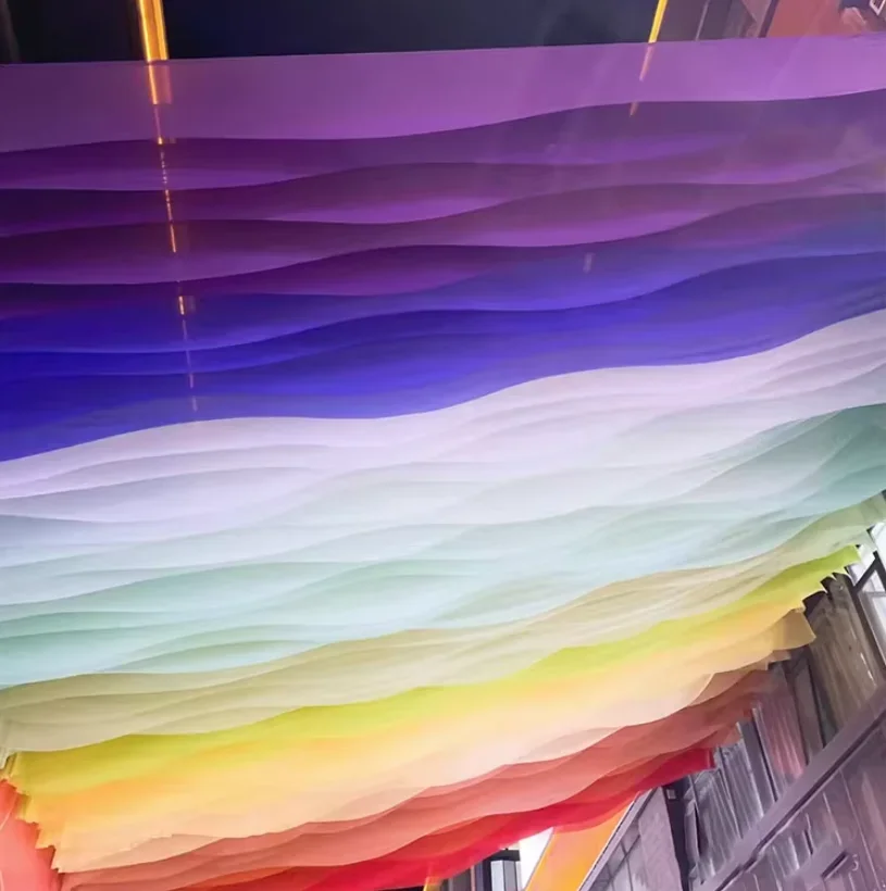 Wind-Moved Wave Ceiling Decoration Drapes Outdoor Colorful Sunshade Cloth Courtyard Pergola Party Homestay Inn Scenic Area Props - view 6