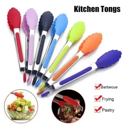 Stainless Steel Kitchen Tongs Silicone Barbecue Salad Food Fruit Tongs Clip Cooking Food Serving Tongs BBQ Home Kitchen Supplies