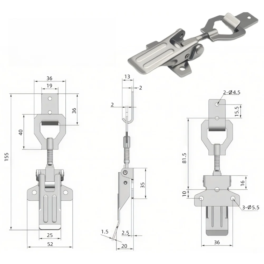 Stainless Steel Adjustable Cabinet Latch for Secure Closure on Cabinets Doors Bins and Workshop Storage Solutions