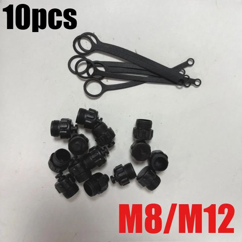 M8/M12 Connector Dust Cover for Aviation Plug Internal Thread/External Thread Male Female Special Cap with Rope 10Pcs Dust Cover