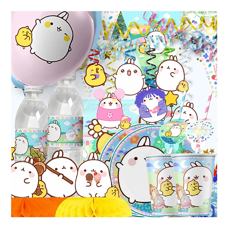 Cartoon Potato Rabbit Theme PiuPiu Baby Shower Desktop Decorations Disposable Tableware Paper Cup Plate for Kids Birthday Party