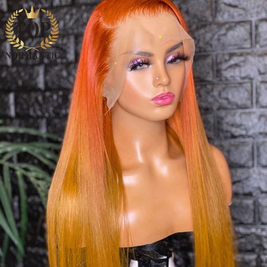 Topnormantic Ombre Color Silky Straight Wig Preplucked Hairline 13x4 Lace Front Remy Brazilian Human Hair Wigs for Women