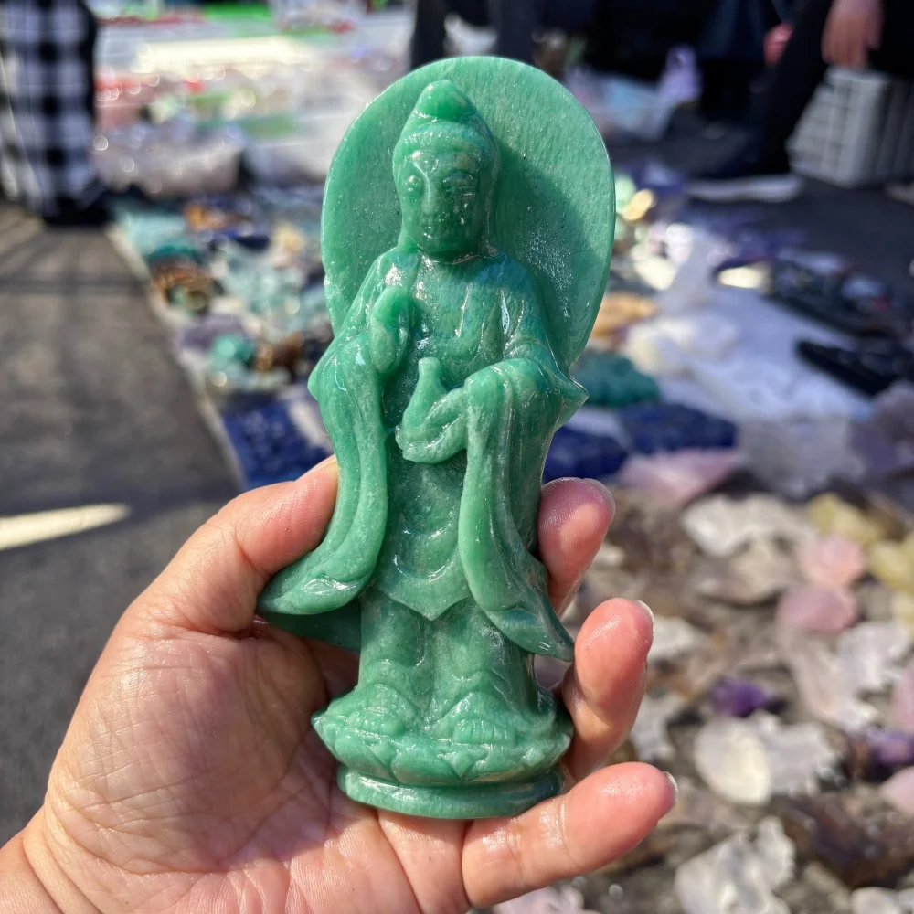 14cm Moon Stone Guanyin Statue Kwan‑Yin Figurine Crystal Goddess Sculpture Reiki Healing Home Altar Decor Spiritual Gift