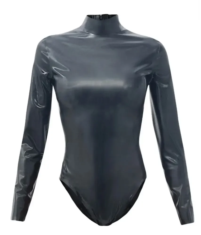 

Natural Latex Bodysuit New Handmade latex catsuit women's long sleeve jumpsuit lady swimsuit with back hidden zipper