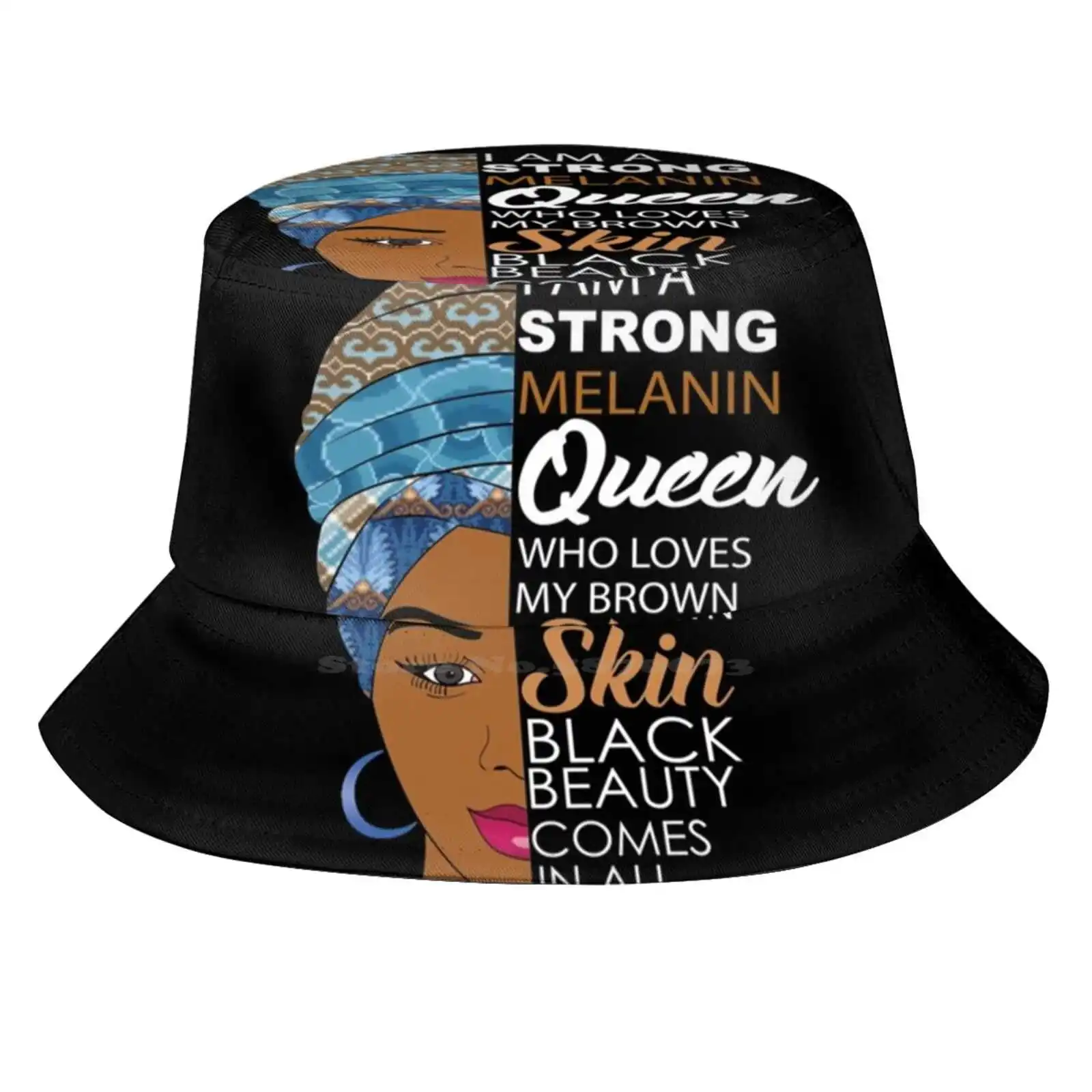 Strong Black Melanin Queen Sun Cap Fisherman Hat Bucket Hats Melanin Queen Melanin Poppin Black Queen Ethnic Afrocentric Turban