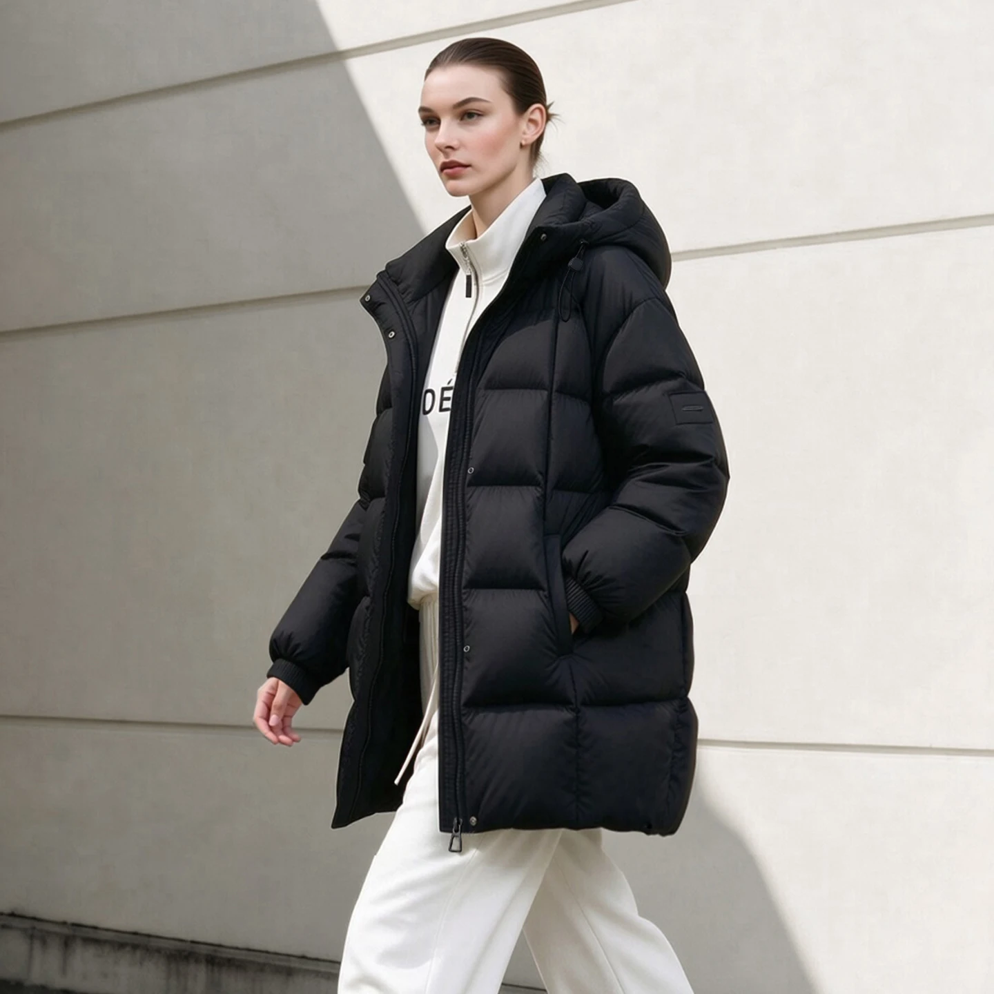Amii Women's Winter Jacket 2026 Winter New Commuter Warm Graphene Lining Hooded Down Jacket Women's Solid Midi Top Coat 12624056