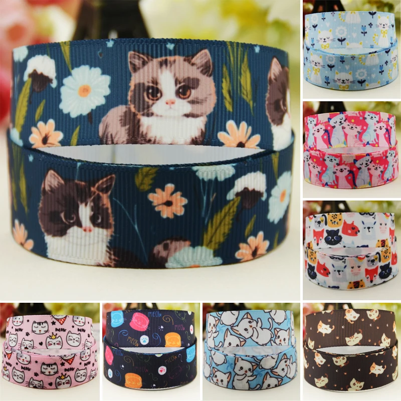 

22mm 25mm 38mm 75mm Cat pattern cartoon printed Grosgrain Ribbon party decoration 10 Yards satin ribbons