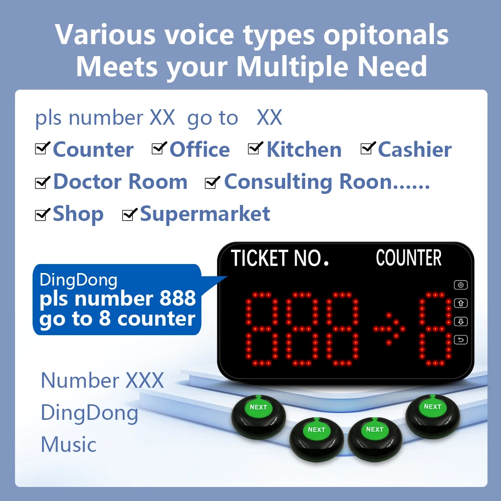 Wireless Calling System Waiting Button Caller Number Broadcast Management Queue System with 3 Digits Display Restaurant