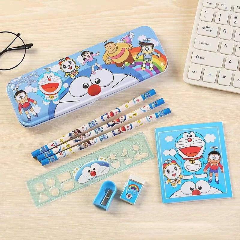 Doraemon Stationery Set Kawaii Kids Cute Pencil Case for Ruler Eraser Sharpener Children Gift Box School Supplies Student Prizes