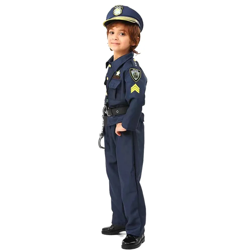 Deluxe Cute Officer Police Costume Kids Child Boy Halloween Carnival Party Performance Fancy Dress Uniform Outfit Cosplay