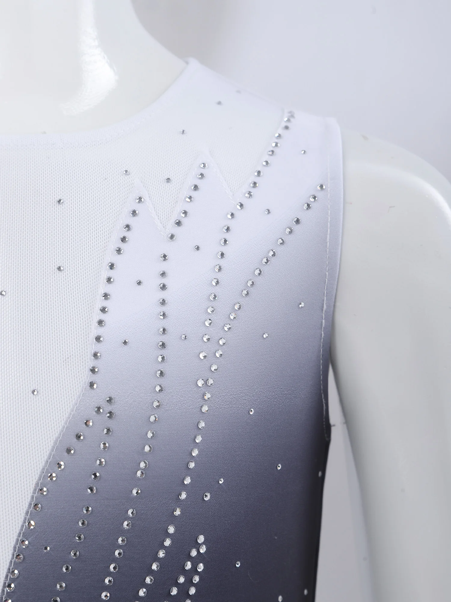 Kids Girls Figure Ice Skating Lyrical Dance Costume Shiny Rhinestones Sleeveless Mesh Dress Ballet Rhythmic Gymnastics Leotard view 5