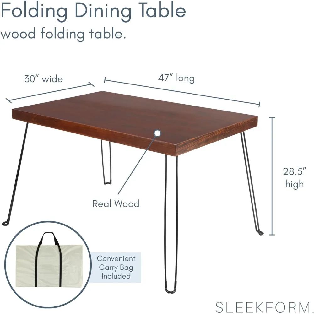 Mesa dobrável de madeira compacta para 4 - Design de perna em grampo - Mesa de jantar portátil de 4 pés