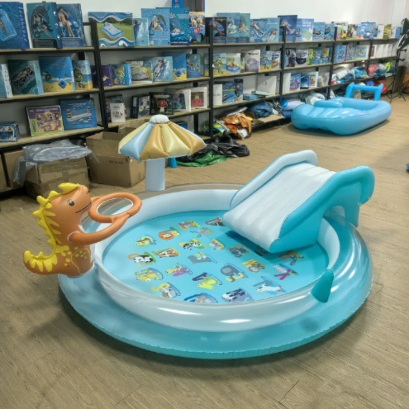 Piscina inflável para crianças, gramado ao ar livre, pulverização de água, tapete de jogo, piscina de dinossauro, brinquedo infantil, área divertida de água