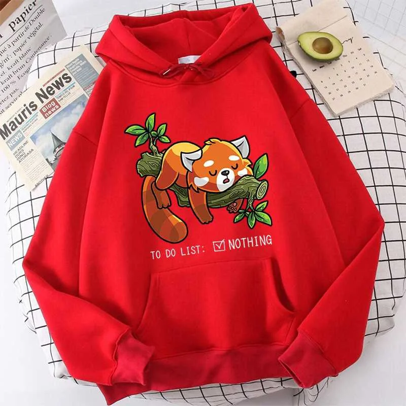 Hoodie motif Panda merah lucu Pullover Wanita Pria musim gugur musim dingin Sweatshirt wanita Streetwear