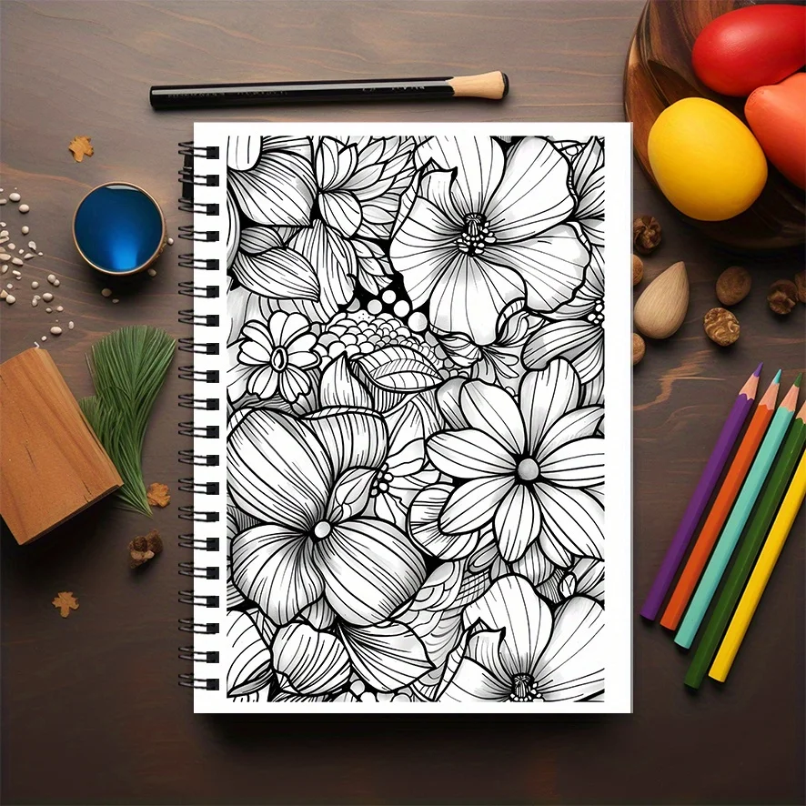 Garden Coloring Book - 8.3×11.2 Inches, 22 Pages. Floral Basket Art to Boost Creativity. Charming Gift