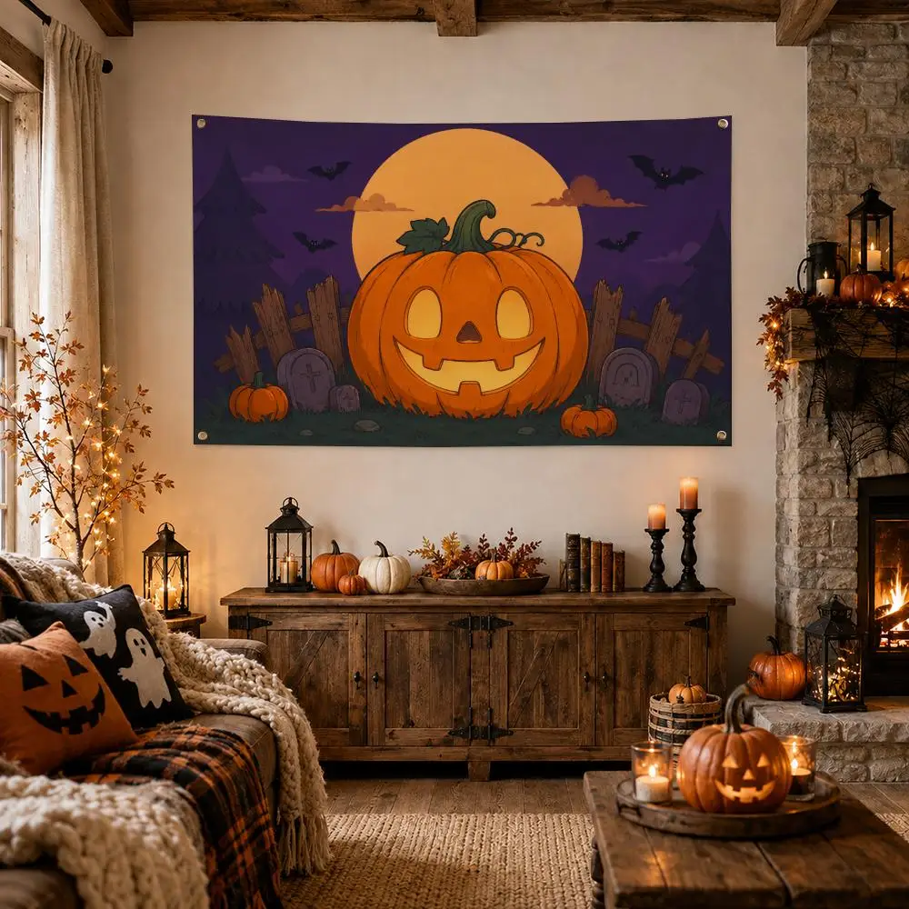 Cute Halloween Ghost & Moon Flags Flag – Fade-Resistant Outdoor Garden Banner Suitable for Shop and Home Decoration
