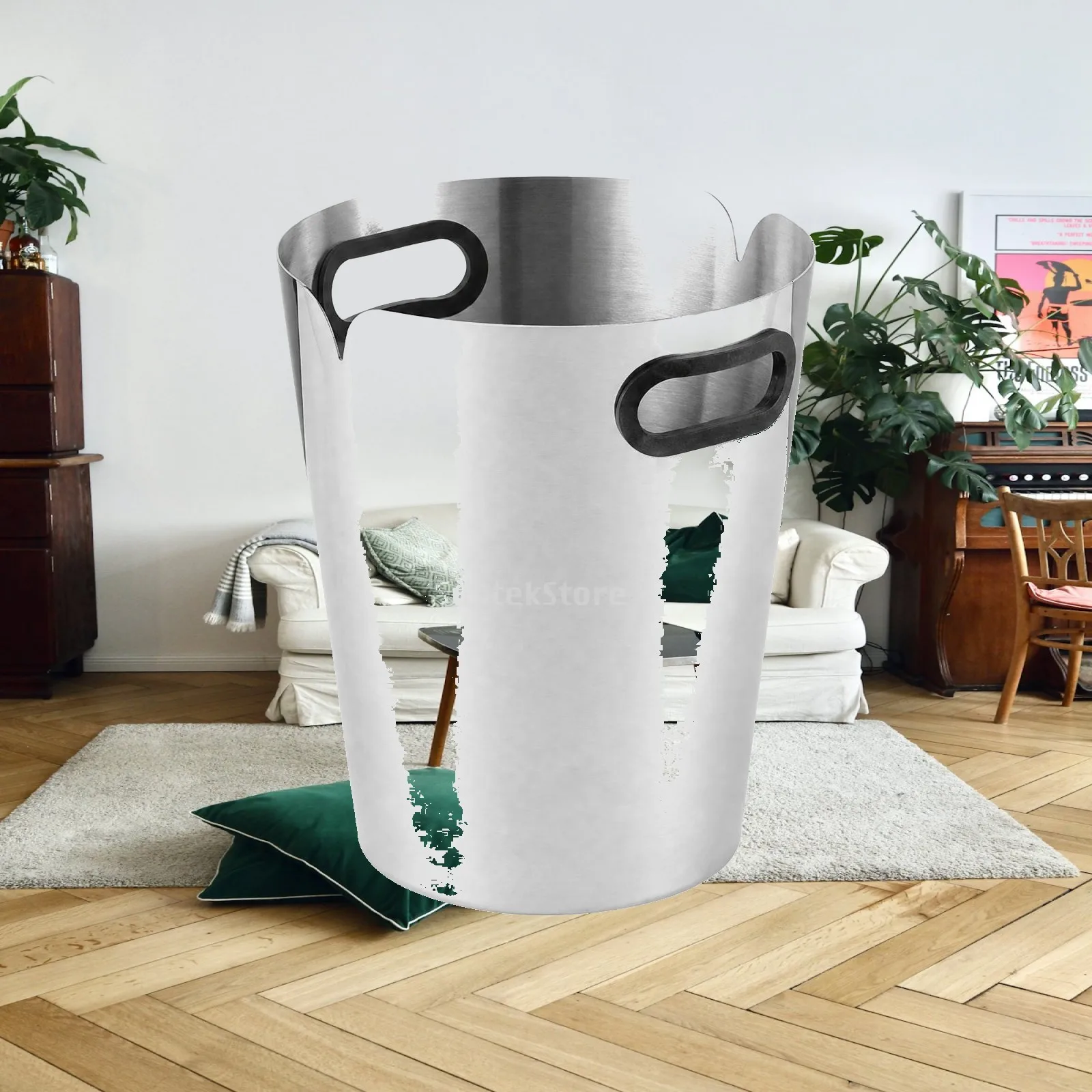 Petit refroidisseur à glace en acier inoxydable avec poignées latérales, refroidisseur à vin compact en acier inoxydable, bac à boissons rond.