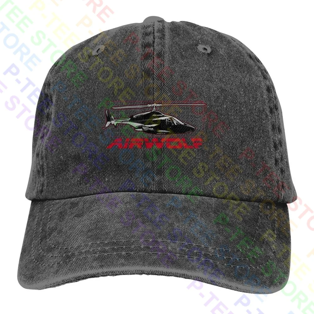 Airwolf Helicopter Grid Washed Denim Baseball Cap Trucker Hats Casual Harajuku