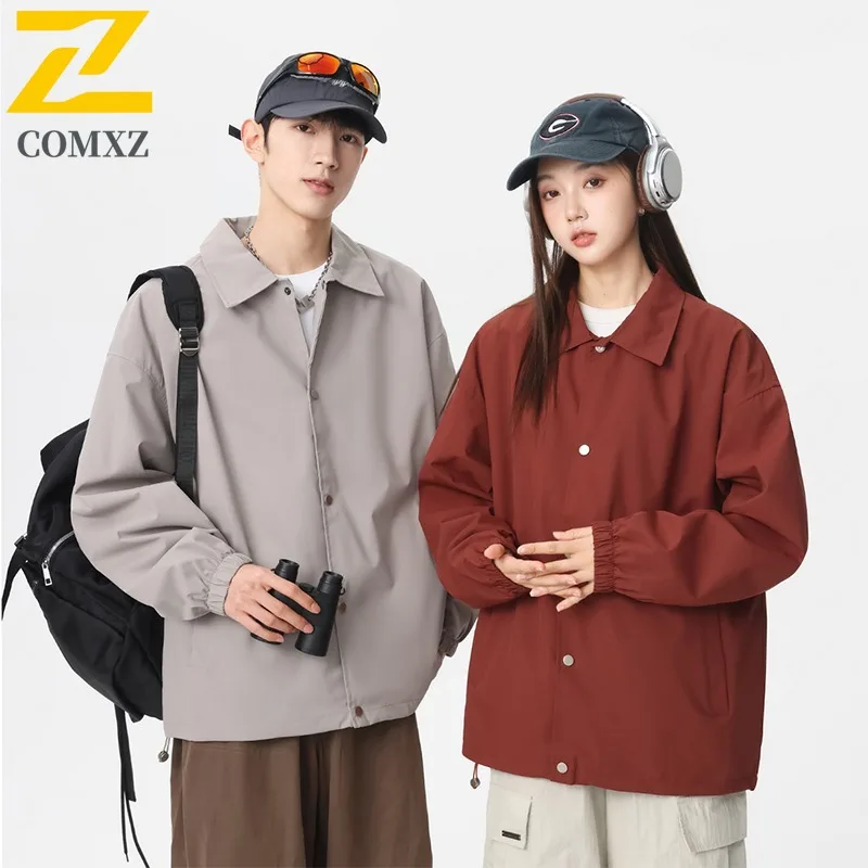 Chaqueta COMXZ para hombre, abrigo a prueba de viento para acampar al aire libre con cuello vuelto de alta calidad, chaquetas informales de diseño de una sola botonadura para motocicleta
