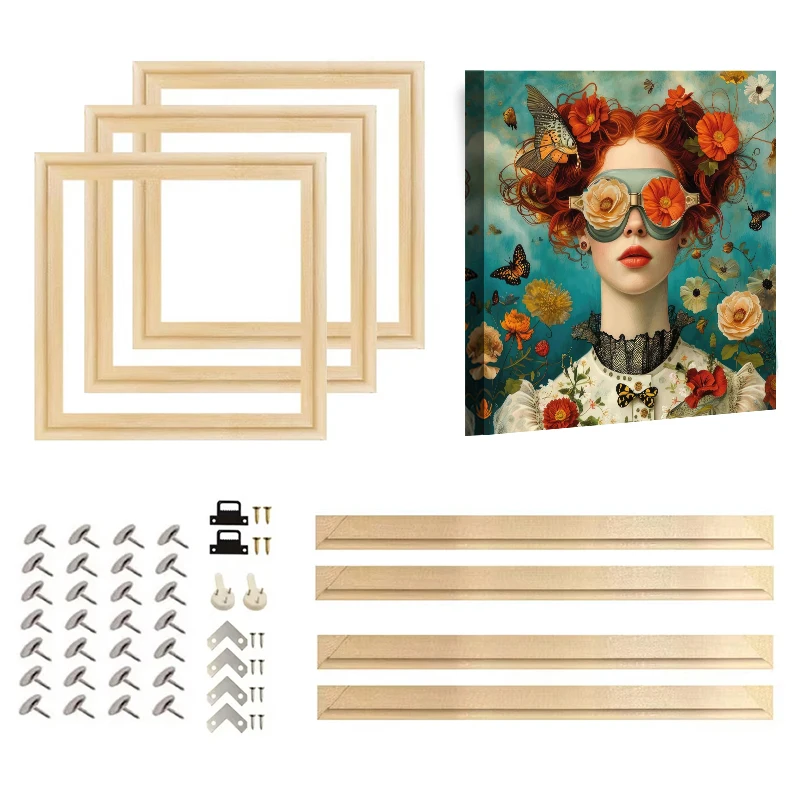 Square DIY Natural Wooden Pictures Frame For Wall Canvas 30X30 40X40 Frame Diamond Painting Large Size Picture Poster Wall Frame