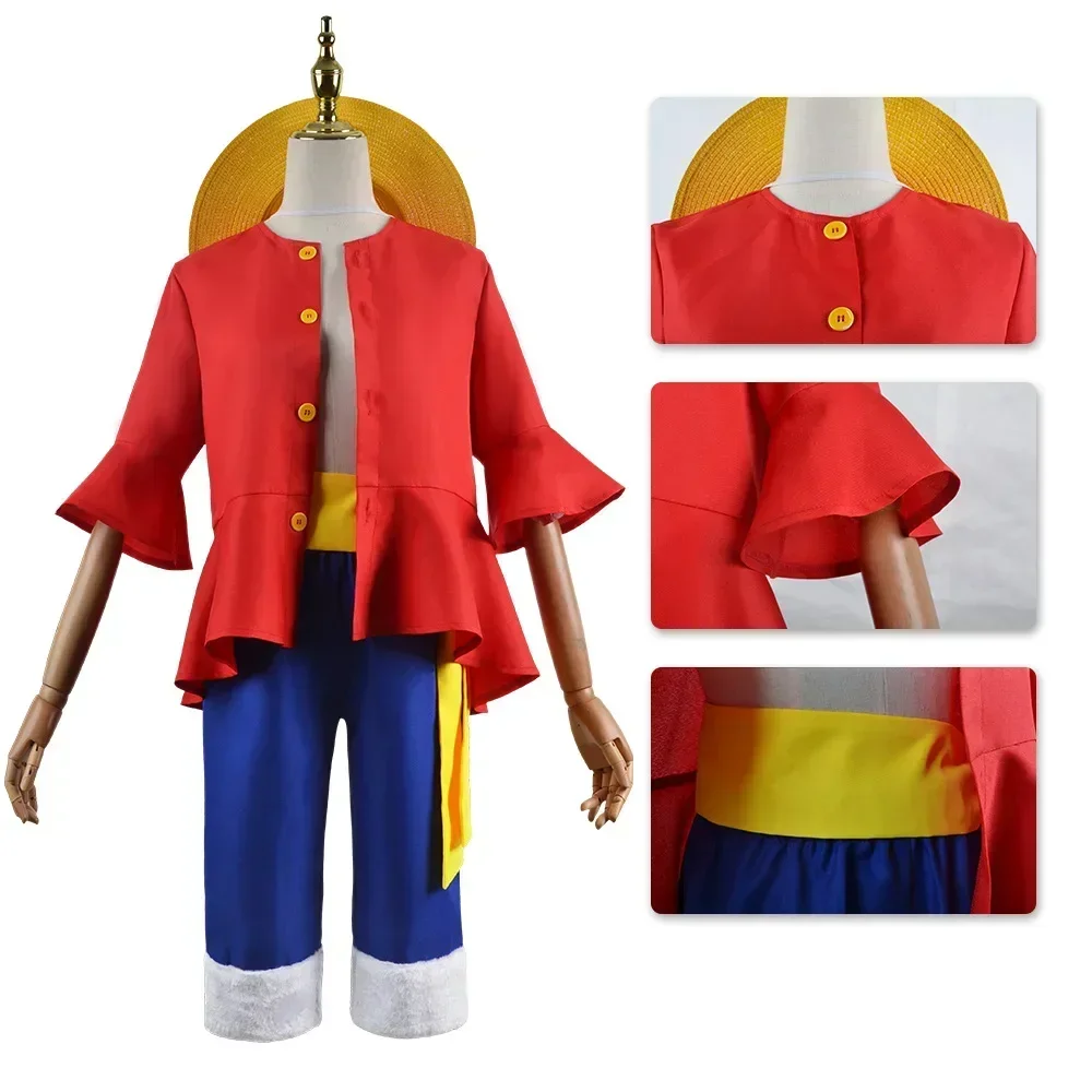 Disfraces de Cosplay de Anime Luffy, Monkey D., sombreros de Halloween para mujeres y hombres adultos, conjunto de camiseta y pantalón, regalos